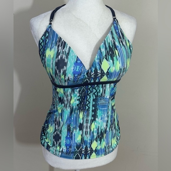 Free Country sz med tankini top in blues, lime green, black - Picture 1 of 13
